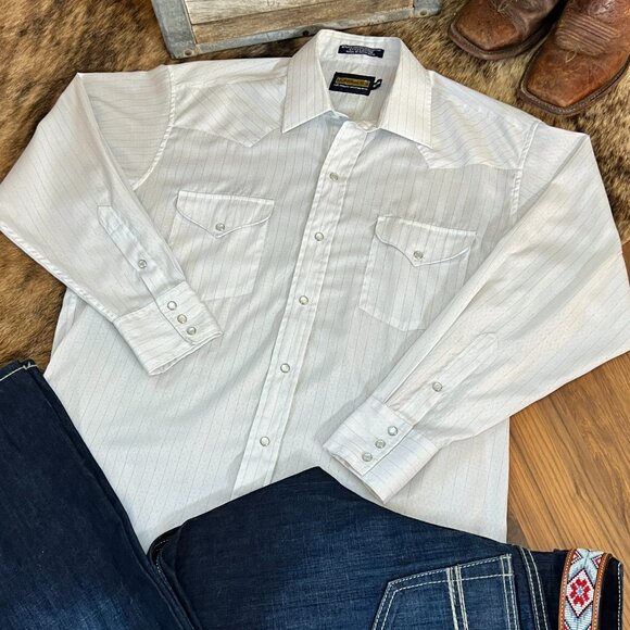 Vintage Panhandle Slim Pearl Snap Gold Stripe Men's Western Shirt - Large - Picture 2 of 13